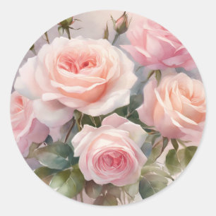 Eleganter Rosengarten mit rosa Blüten Runder Aufkleber