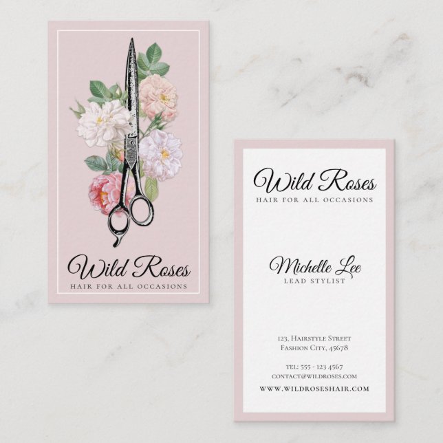 Eleganter Rosenhaarstylist  Visitenkarte (Vorne/Hinten)
