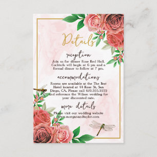 Eleganter Roses & Dragonflies Empfang RSVP Karte