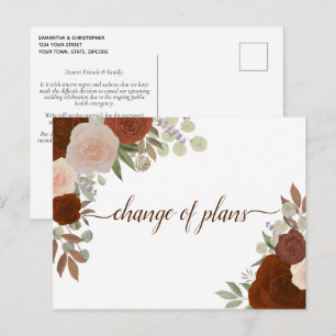 Eleganter Rost Orange Blumenwechsel bei Hochzeitsp Ankündigungspostkarte