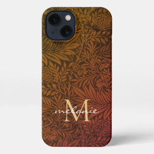 Eleganter Rost Orange Gold Blumen Script Monogramm iPhone Hülle