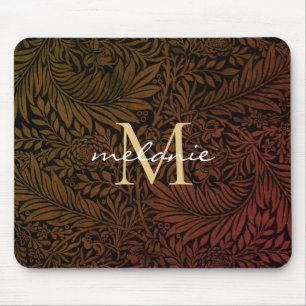 Eleganter Rost Orange Gold Blumen Script Monogramm Mousepad