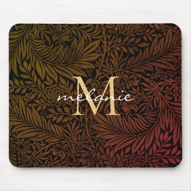 Eleganter Rost Orange Gold Blumen Script Monogramm Mousepad (Vorne)