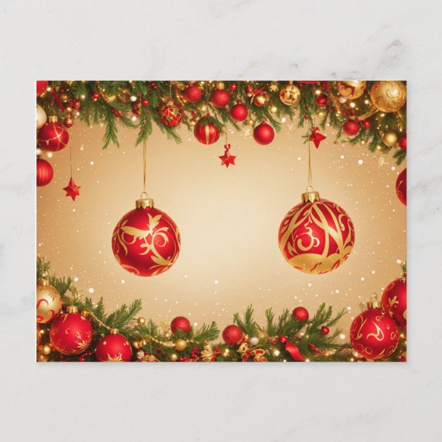 Eleganter Rot-Gold-Weihnachtsrahmen Postkarte (Vorderseite)