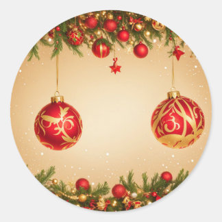 Eleganter Rot-Gold-Weihnachtsrahmen Runder Aufkleber