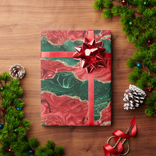 Eleganter Rot & Grün Agate Urlaub Geschenkpapier