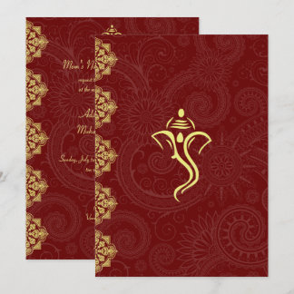 Eleganter Rot u. GoldVinayaka Hochzeits-Entwurf Einladung