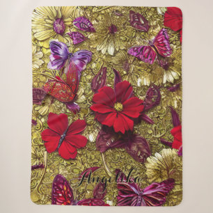 Eleganter Rot- und Gold-Blume Personalisierter Nam Sherpadecke