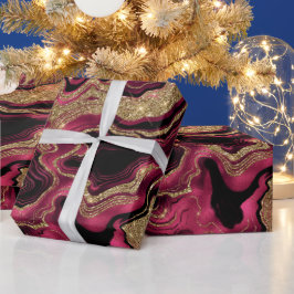 Eleganter Rot- und Gold-Glitzer Agate Birthday Geschenkpapier