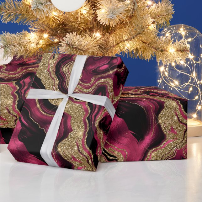 Eleganter Rot- und Gold-Glitzer Agate Birthday Geschenkpapier (Feiertage)