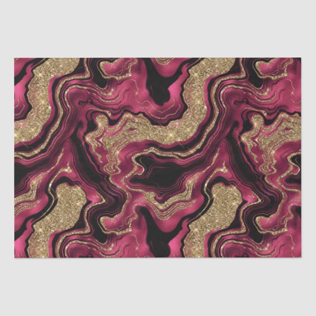 Eleganter Rot- und Gold-Glitzer Agate Birthday Seidenpapier (Vorderseite)