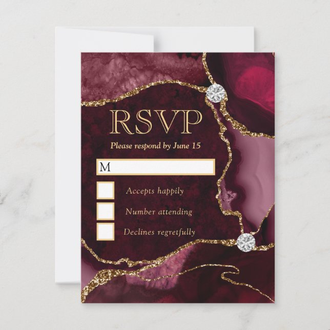Eleganter Rot- und Gold-Imitat Glitzer RSVP Karte (Vorderseite)
