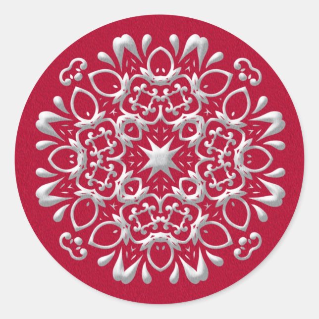 Eleganter Rot und Silver Weihnachtsaufkleber Runder Aufkleber (Vorderseite)