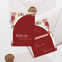Eleganter Roter Arch Blush Peach Florals Wedding RSVP Karte