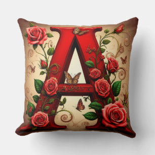 Eleganter roter Buchstabe A mit Rosen und Schmette Kissen