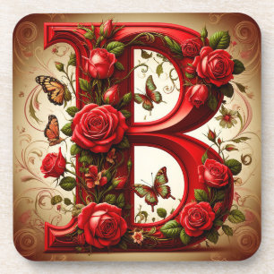 Eleganter roter Buchstabe B von Rosen und Schmette Getränkeuntersetzer