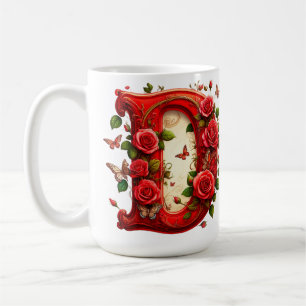 Eleganter roter Buchstabe D mit Rosen und Schmette Kaffeetasse