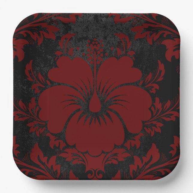 Eleganter, roter Damast Weihnachtsstanzkreuz Telle Pappteller (Vorderseite)