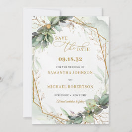 Eleganter, roter Eukalyptus-goldfarbener Rahmen Save The Date