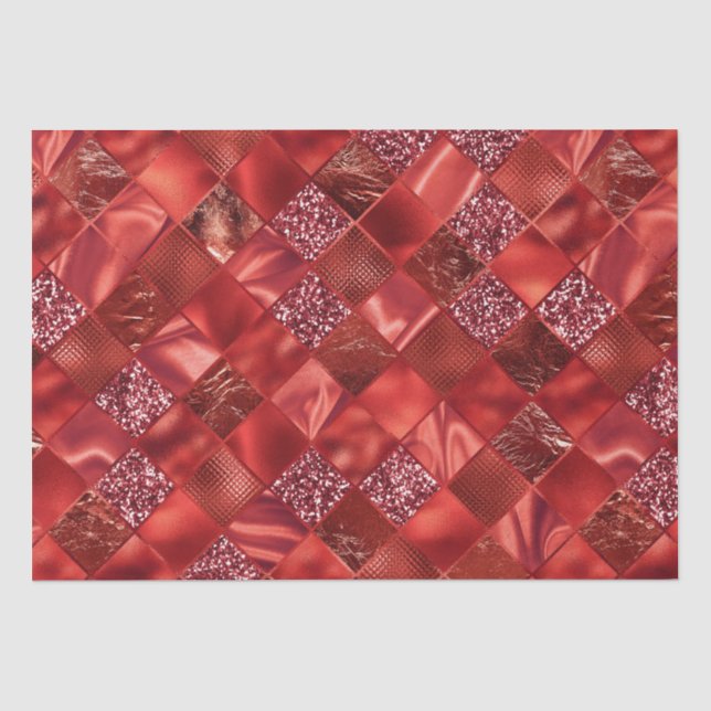 Eleganter Roter Glitzer Diamond Lattice Muster Seidenpapier (Vorderseite)