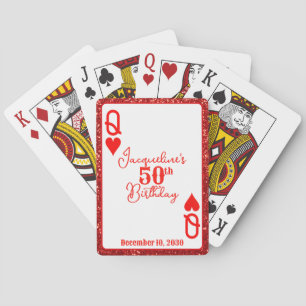 Eleganter Roter Glitzer Königin des Herzens Geburt Spielkarten