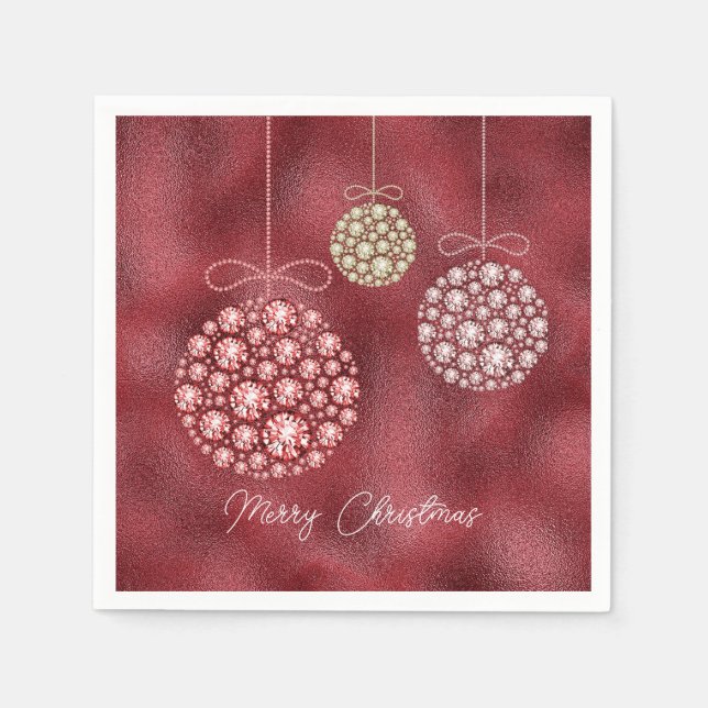 Eleganter Roter Glitzer Ornaments Frohe Weihnachte Serviette (Vorderseite)