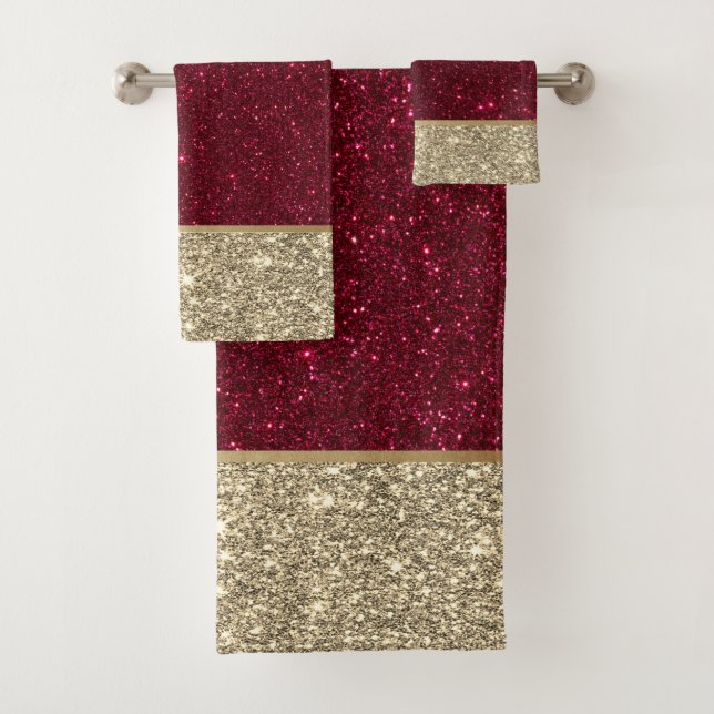 Eleganter Roter Glitzer Shiny Badhandtuch Set (Insitu)