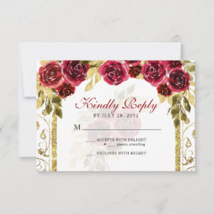 Eleganter Roter Gold Arch Quinceñera RSVP Karte