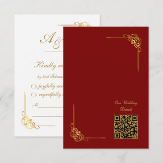 Eleganter roter Gold-Hochzeitsveranstaltungs-QR-Co RSVP Karte
