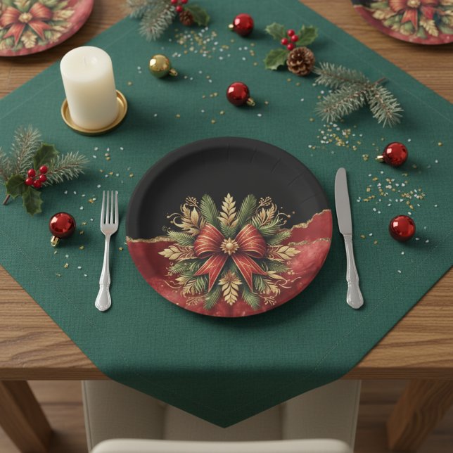 Eleganter roter goldener Weihnachtskranz Marmor Pappteller (Von Creator hochgeladen)