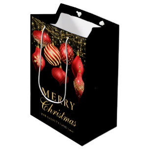Eleganter Roter & Goldener Weihnachtsschmuck Frohe Mittlere Geschenktüte