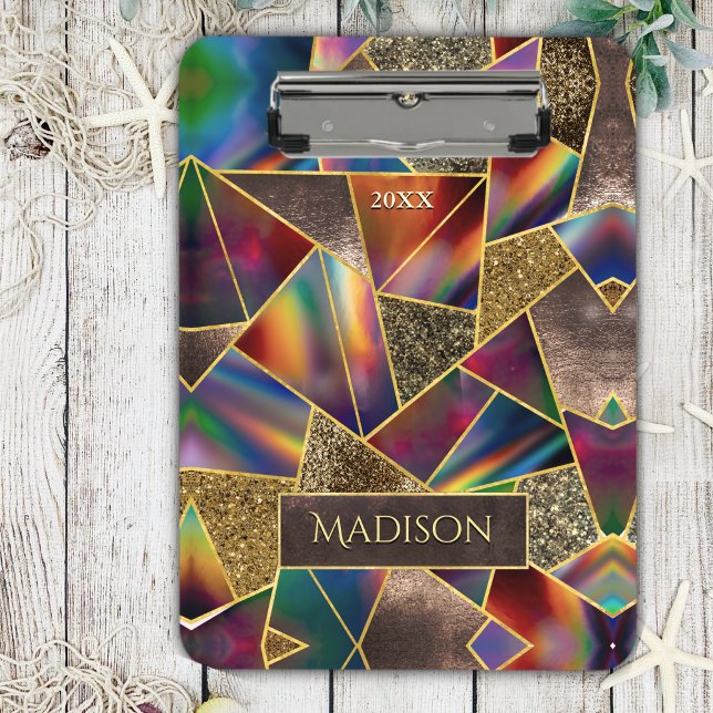 Eleganter roter goldholografischer geometrischer klemmbrett (Von Creator hochgeladen)