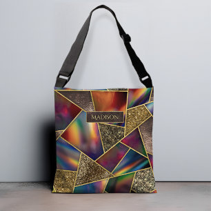 Eleganter roter goldholografischer geometrischer tragetaschen mit langen trägern