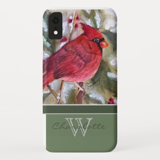 Eleganter roter grüner Monogramm-Name des Case-Mate iPhone Hülle (Rückseite)