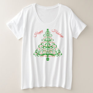 Eleganter Roter Grüner Weihnachtsbaum Große Größe T-Shirt
