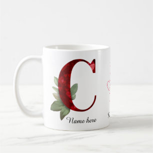 Eleganter roter Herz-Blumen- Buchstabe C Anfangsbu Kaffeetasse
