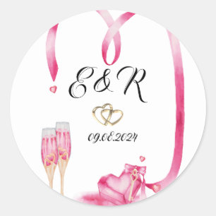 Eleganter Roter Herzen Champagnerglas Runder Aufkleber