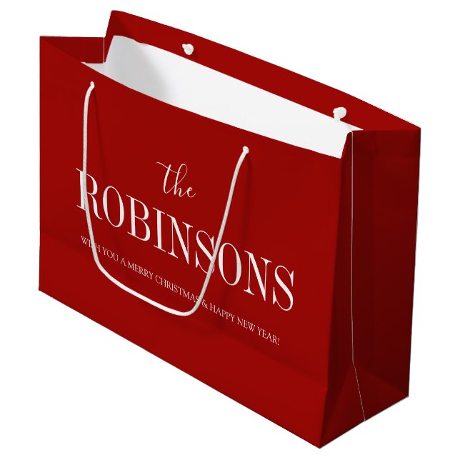 Eleganter Roter Individuelle Name Weihnachten Große Geschenktüte (Vorderseite Schrägansicht)
