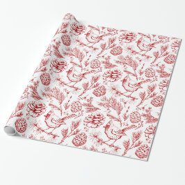 Eleganter Roter Kardinal Bird, Pine and Winter Ber Geschenkpapier