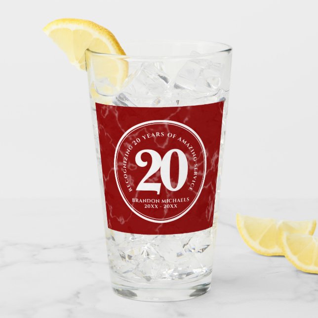Eleganter Roter Marmor 20 Jahre Arbeit Jubiläum Glas (Vorderseite Ice)