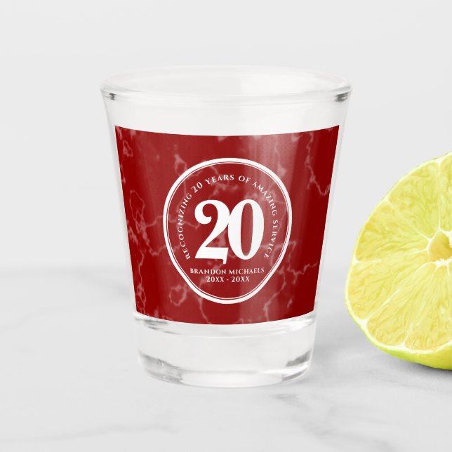 Eleganter Roter Marmor 20 Jahre Arbeit Jubiläum Schnapsglas (Vorderseite)