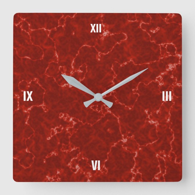 Eleganter roter Marmor mit weißen Venen Quadratische Wanduhr (Vorderseite)
