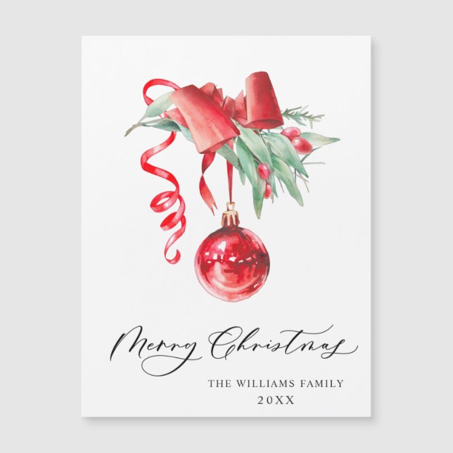 Eleganter Roter Ornament Frohe Weihnachten Magnetk Magnetkarte (Vorderseite)