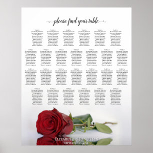 Eleganter roter Rosen-Tischplan für 26 Tische zur Poster