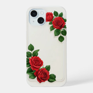 Eleganter roter Rosenblumenrahmen iPhone 15 Hülle