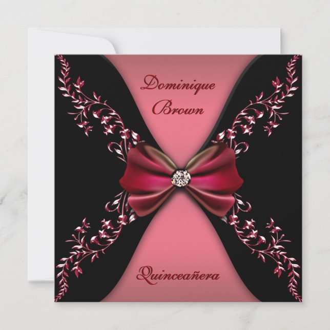 Eleganter roter schwarzer Diamant-Bogen Einladung (Vorderseite)