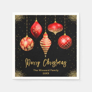Eleganter roter und goldener Weihnachtsschmuck Serviette