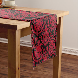 Eleganter roter und schwarzer Damast-Druck Kurzer Tischläufer