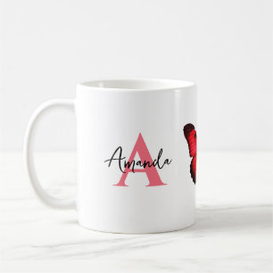 Eleganter roter und schwarzer Monogrammname Butter Kaffeetasse