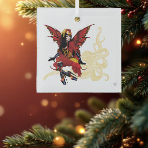 Eleganter roter viktorianischer Steampunk Fee Okto Ornament Aus Glas